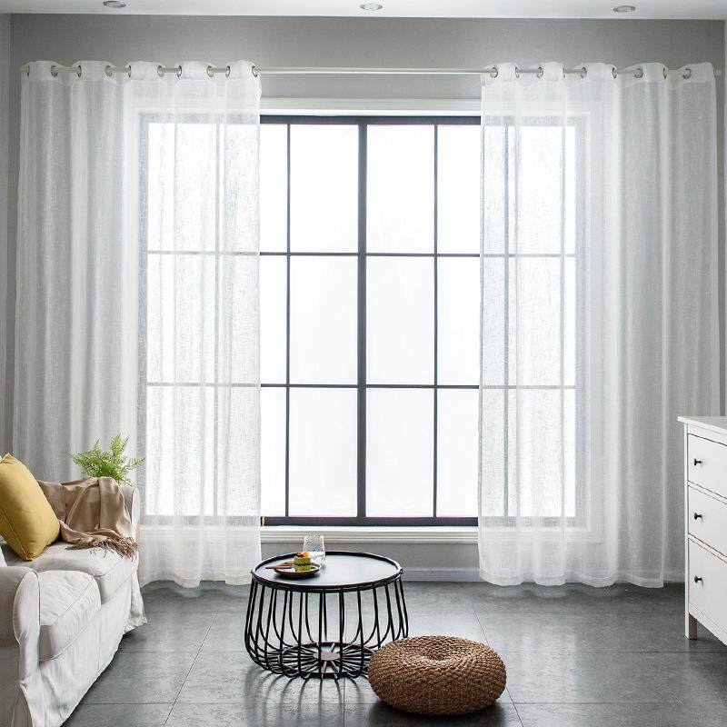 酒店民宿用家用窗帘配纱森系复古十字麻窗纱酒店工程纱窗纱成品