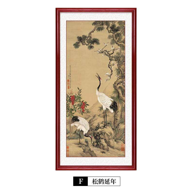 入户玄关装饰画松鹤延年中式走廊过道竖版五牛图鱼图八骏图挂画