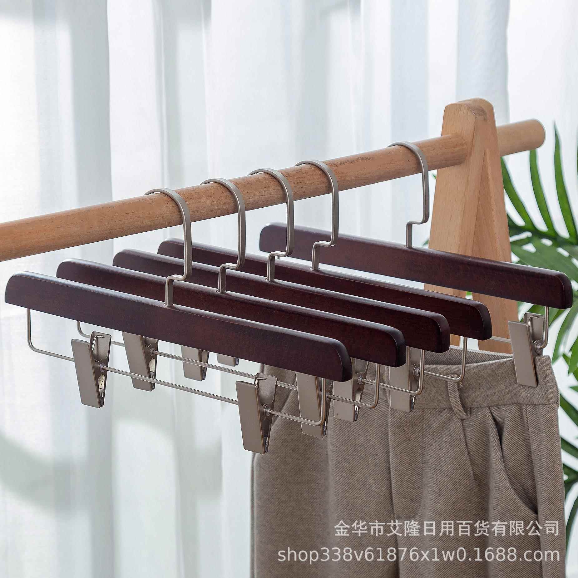 高档木质裤架裤夹 成人实木防滑无痕裤挂 服装店酒店裤子衣架