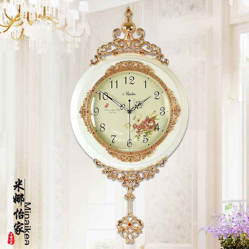卧室时钟客厅时尚  静音木挂钟复古大号单面静音欧式钟表艺术钟
