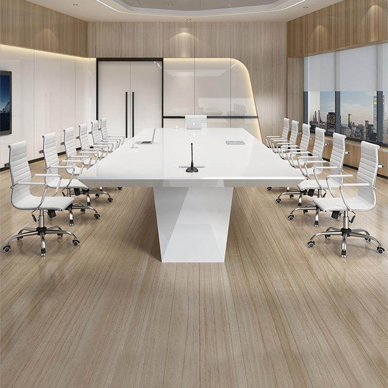 白色烤漆会议长桌简约现代大型办公室开会桌接待洽谈桌椅组合