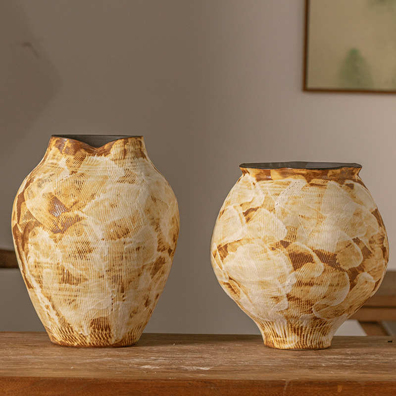 景德镇台面艺术陶瓷摆件侘寂风花瓶装饰品手绘陶瓷民宿现代软装