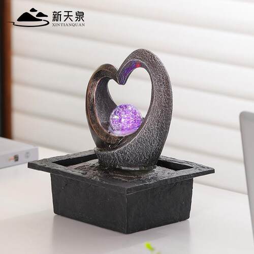 新LHB天泉欧式流水喷摆循代环水晶件球客厅现轻奢装饰摆件桌面泉