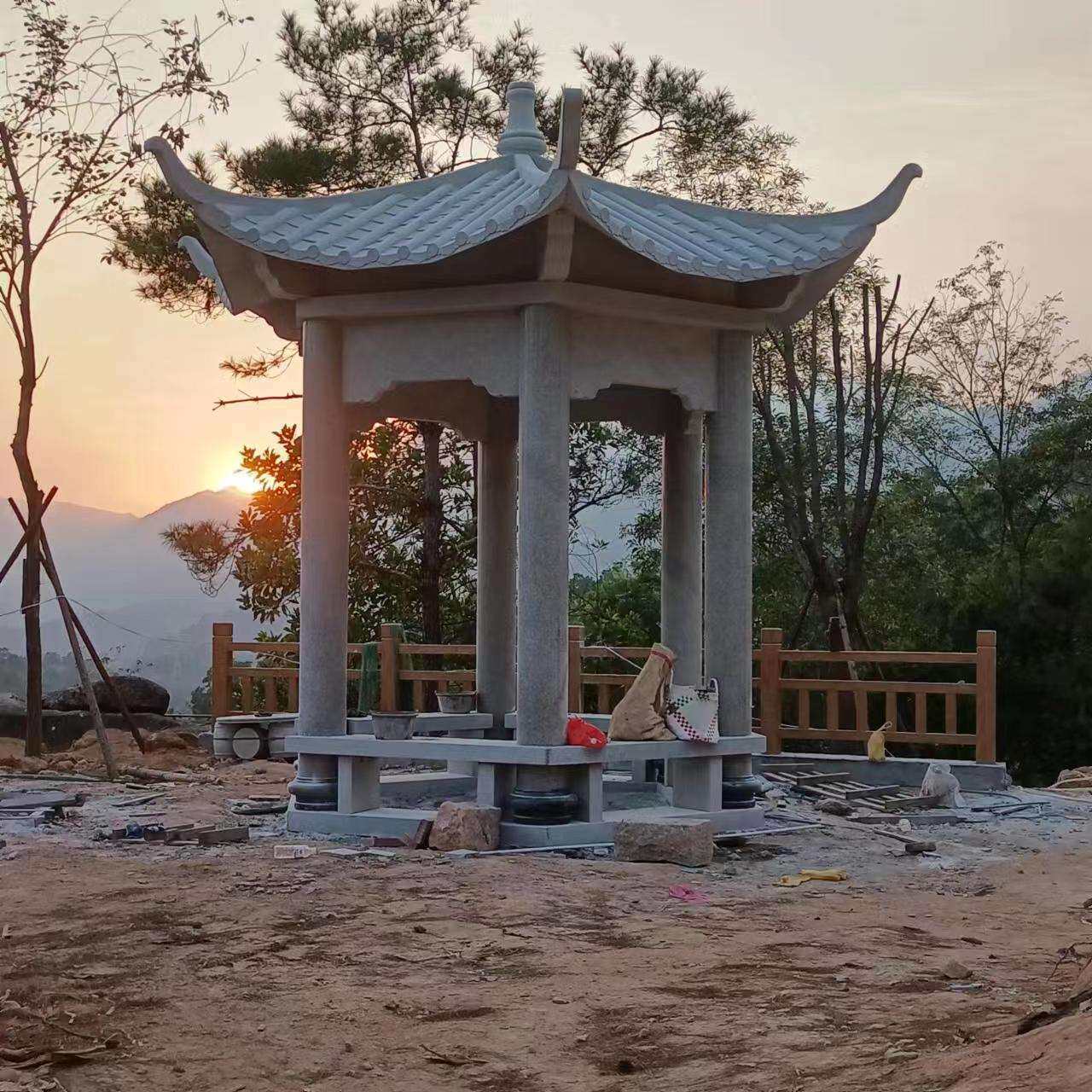 供应石雕凉亭花岗岩户外石亭子单层六角园林凉亭中式校园石材凉亭