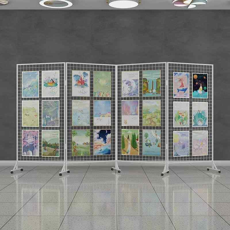 工风铁丝BHT网装网格铁艺业屏风隔断画展展示架折叠网架移动摆饰