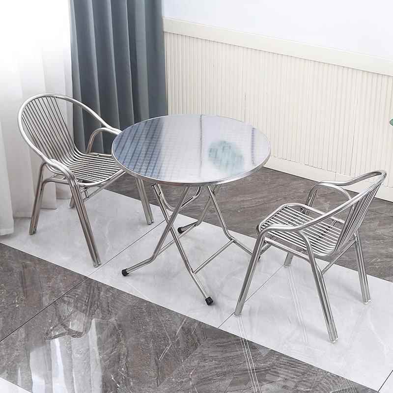 不锈钢桌用吃饭ZUO可折叠桌家小方桌餐户外桌子小户型折叠桌圆小