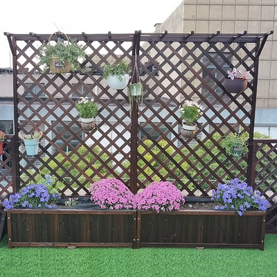 碳化防腐木花箱户外阳台实木种植箱多层落地木质网格花架子爬藤架