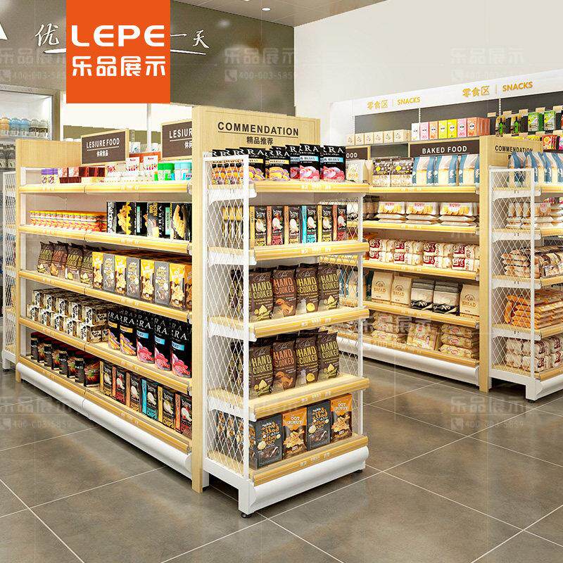 乐品 超市货架展示架便利店零食陈列架钢木多层中岛柜商品置物架