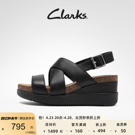 Clarks其乐女鞋春夏潮流厚底坡跟交叉带简约舒适凉鞋女
