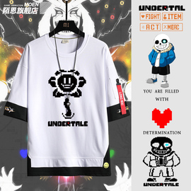 传说之下undertale骷髅兄弟波动狗动漫飘带男女短袖T恤衣服夏季mn