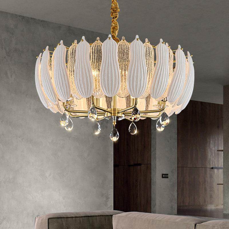 全铜轻奢水晶吊灯后现代简约大气别墅复式楼客厅大灯陶瓷圆形灯具