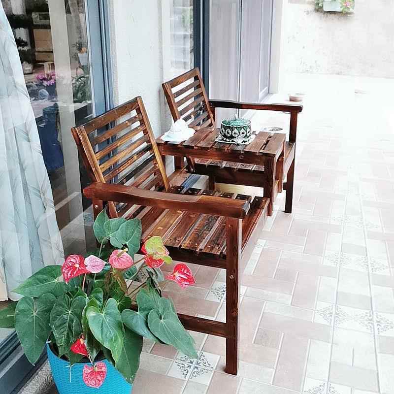 TXP2户外实木庭桌椅炭化防腐木双人靠背椅带茶几公园休闲椅包邮款