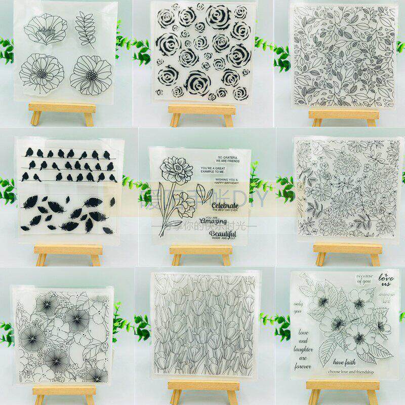 花草背景  透明印章scrapbook DIY相册卡片手帐橡皮章成品图章