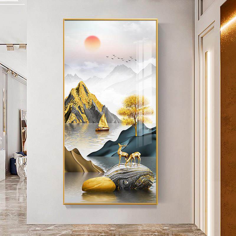 旭日东升山水画新中式山石画进门入户挂画日出东方玄关壁画装饰画