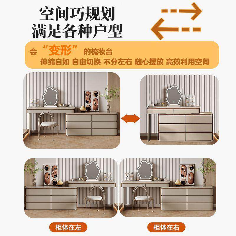 钢琴烤漆全实木两侧胡桃木纹卧室化妆桌柜一体梳妆台收纳桌置物柜