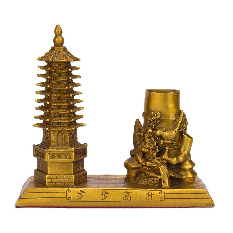 纯铜文昌塔笔筒摆件大小号节节高升九层文昌塔办公桌书桌工艺品