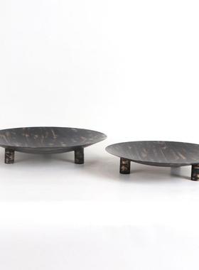 现代中饰圆形描金托盘摆件样MC-TY-64板房售楼艺处式软装品搭配花