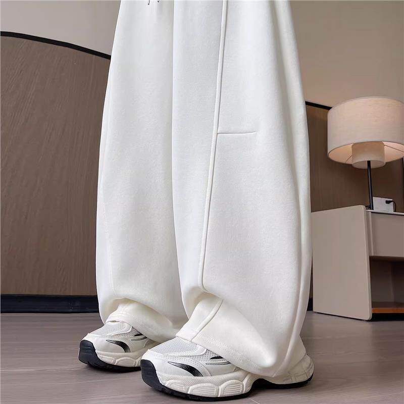 白色窄版弯刀裤女秋季2025新款大码胖mm显瘦宽松阔腿休闲运动卫裤