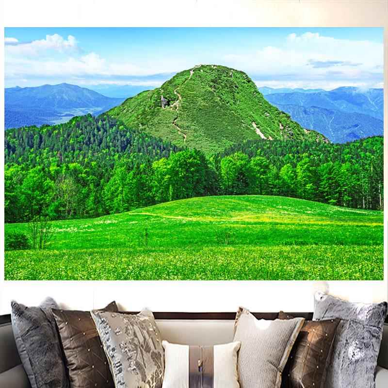 大山森林草地聚宝盆有山无水自然风景画客厅办公室背景墙自粘贴画