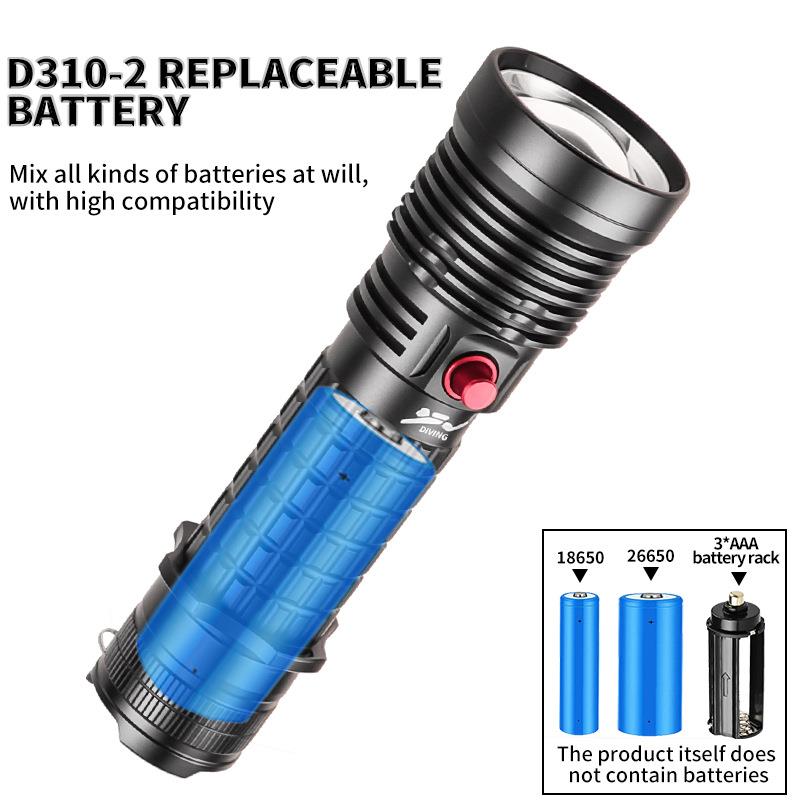 新品影30WLED光+黄光潜水业手电筒专夜潜摄D310照白明远射手电筒