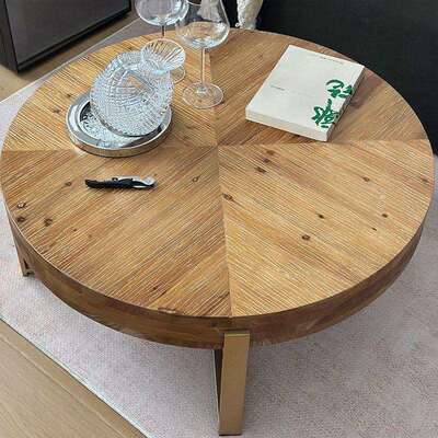 美式复古茶几原木风圆形茶几北欧客厅边几咖啡桌民宿茶桌阳台餐桌