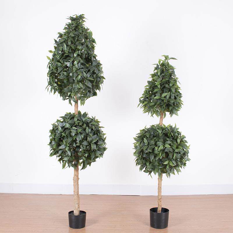 家001居装饰摆植物仿真球型月桂树盘双栽室内橱 窗件层球形假月桂
