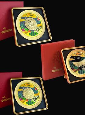 中式龙年金龙鱼摆件招财金箔画新居办公摆饰公司开业商务创意礼品
