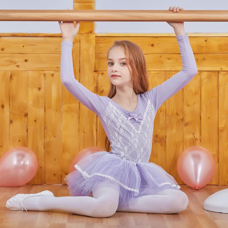 新款儿童纯袖舞蹈秋冬长练功服女童芭服蕾舞裙表演服蕾丝芭蕾裙19