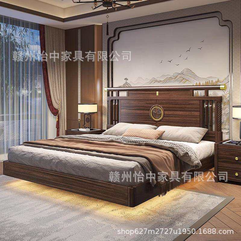 式新中乌金黑檀实木床现代简约.18m卧A32婚床双人床家用卧室储主