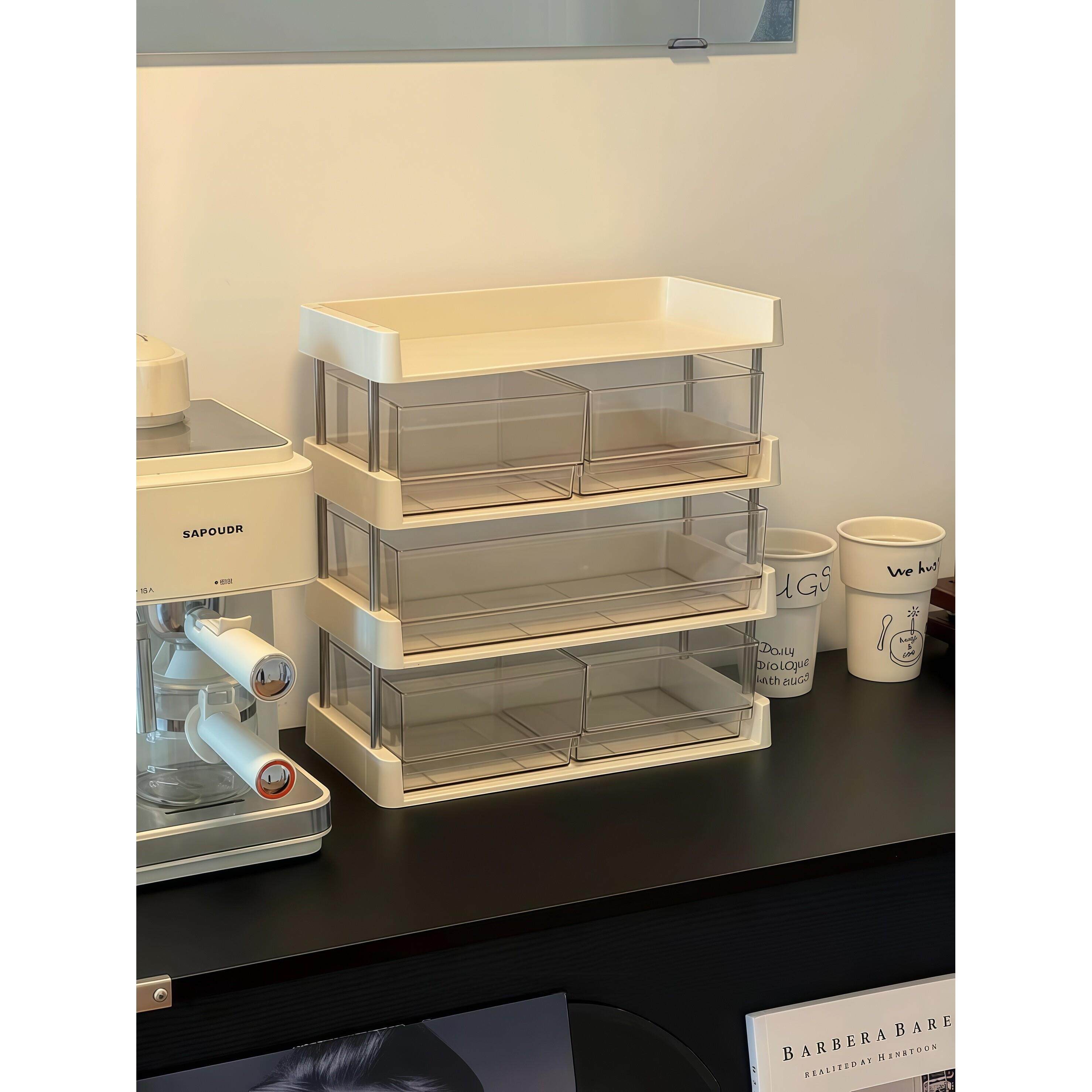 【收纳好物】多功能桌面置物架茶品化妆品多层分区收纳带框大容量