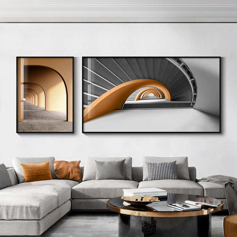 客厅装饰画现代轻奢建筑工业风构造挂画大气工业风沙发背景墙壁画图片