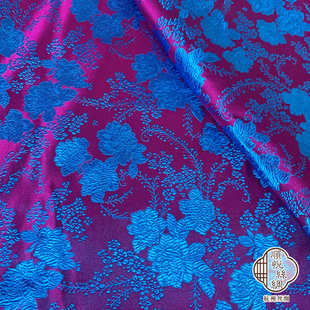 紫色牡丹提花真丝织锦缎面料蒙古袍提花桑蚕丝绸锦绣旗袍唐装 布料