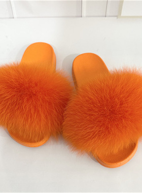 2026新款可爱秋冬狐狸毛彩色拖鞋小众百搭甜美洋气外出一字拖鞋