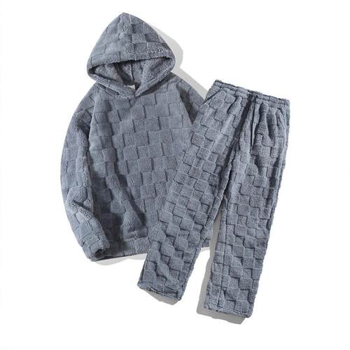Round neck long sleeved pants with square grid fur for two