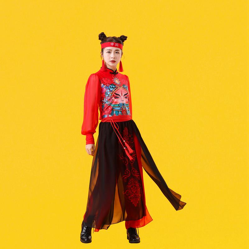 正品成款人国鼓舞蹈表演打服中国风广场舞服装秧歌队服锣鼓队潮演