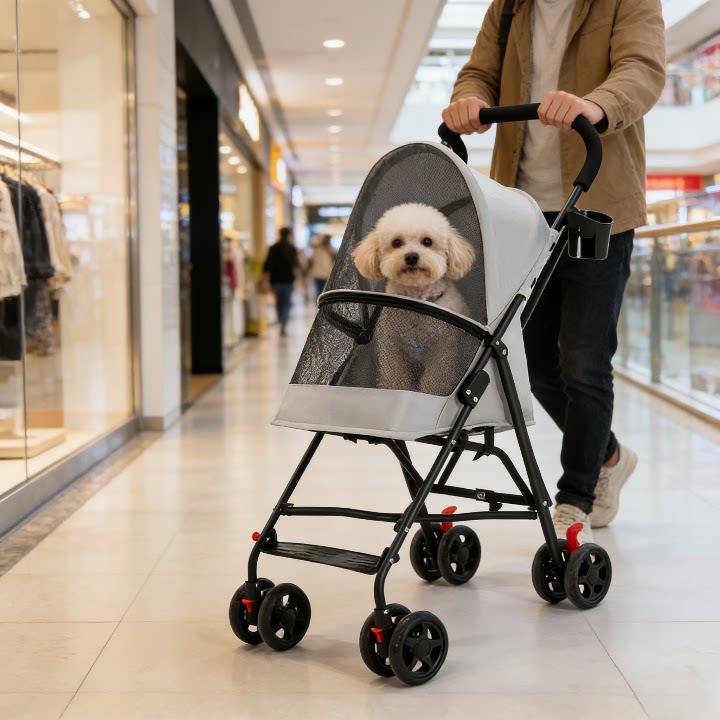 轻便可折叠宠物推车小型犬猫咪外出遛宠车透气网布四轮减震手推车