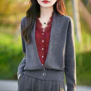 设计感蕾丝拼接假两件针织开衫 女短外套毛衣轻奢气质打底毛1219e