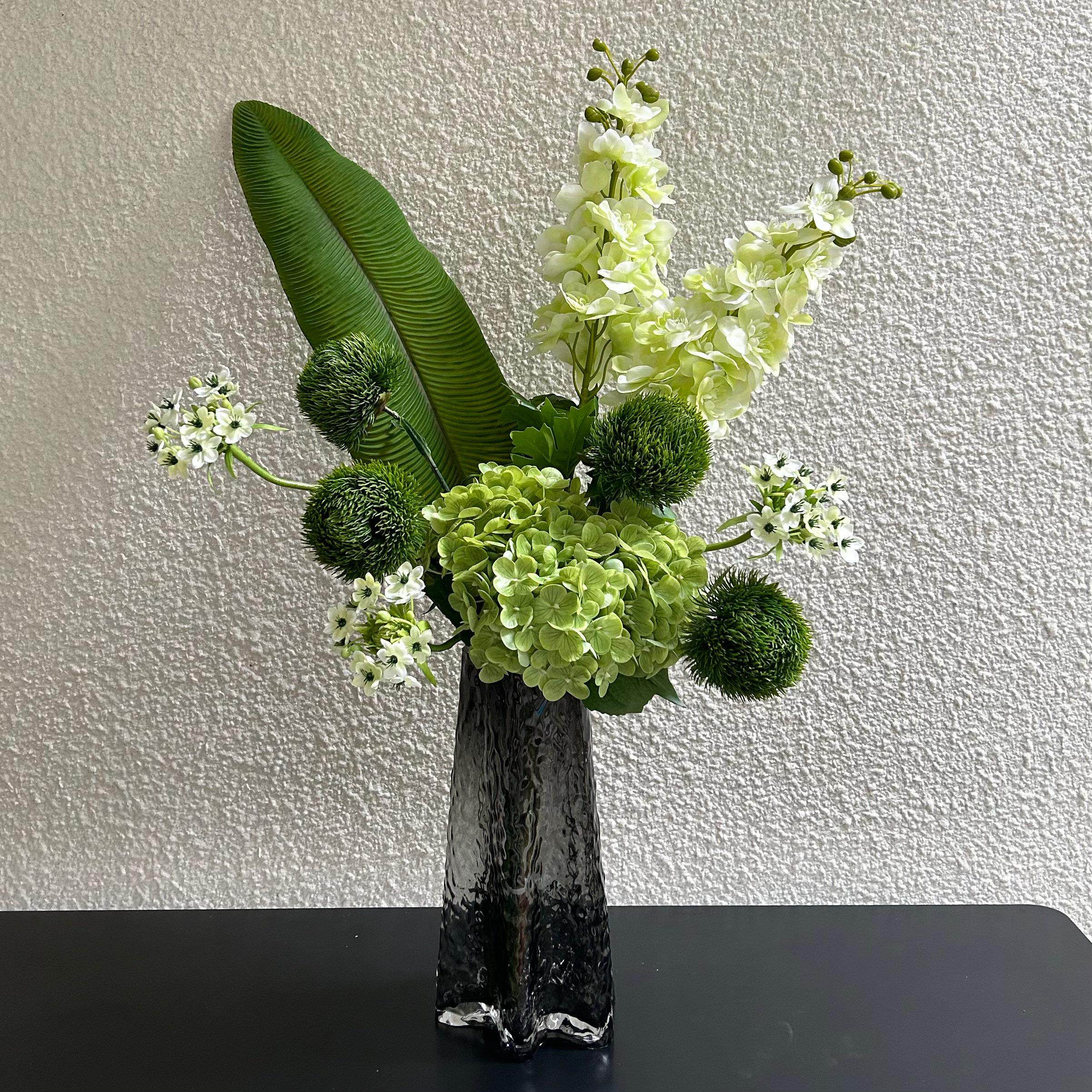 绿野仙踪 花束设计师手扎花束彷真花绢花玻璃花瓶套装桌面摆件