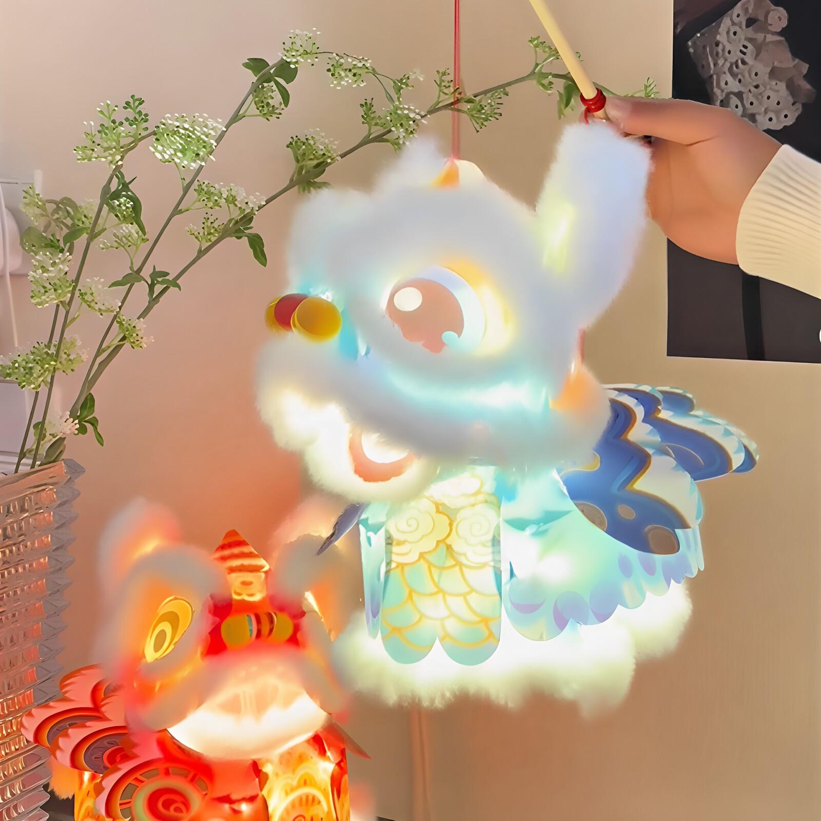 灯笼儿童手提中秋节新款醒狮灯笼手工diy材料包儿童手提发光玩具图片