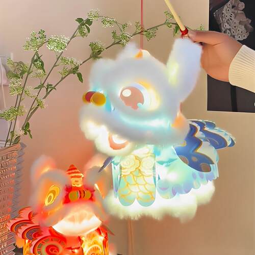 灯笼儿童手提中秋节新款醒狮灯笼手工diy材料包儿童手提发光玩具
