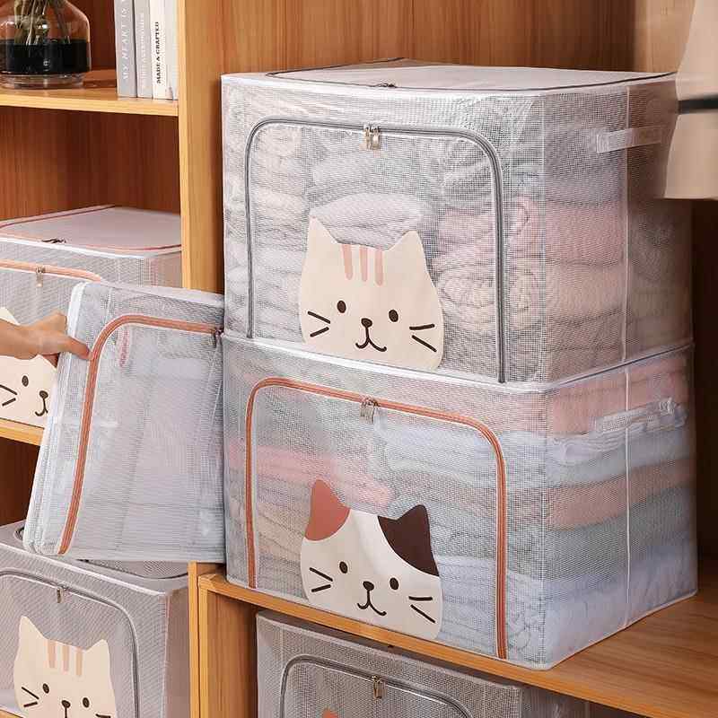 透明收纳箱折叠大容量衣物收纳动物猫头储物盒棉被衣柜PVC百纳箱