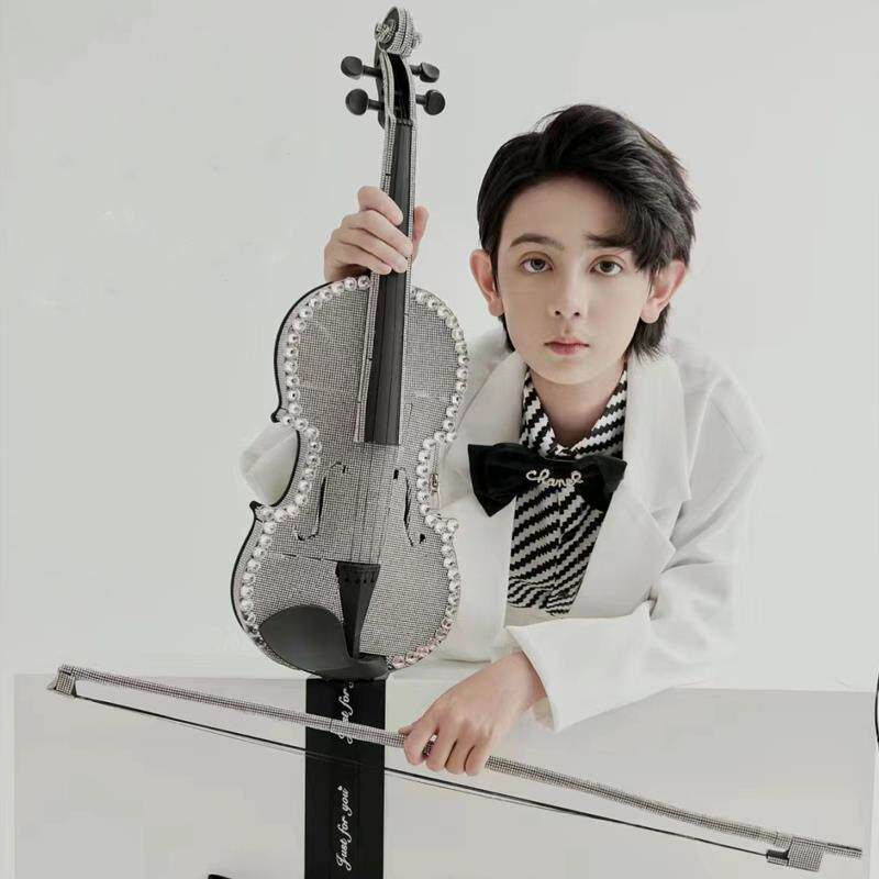 模特舞台走秀表演影楼拍照摄镶钻银色小提琴4分之4大模特手拿道具