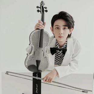 模特舞台走秀表演影楼拍照摄镶钻银色小提琴4分之4大模特手拿道具