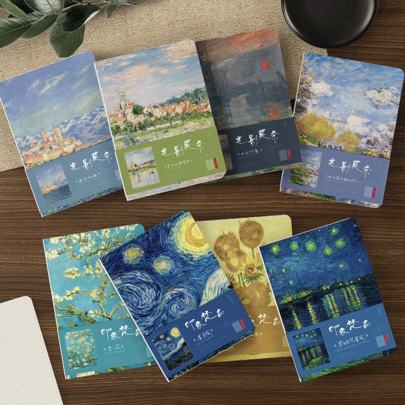 方格内页本名画复古风梵高莫奈油画封面学生手帐记事日记本子