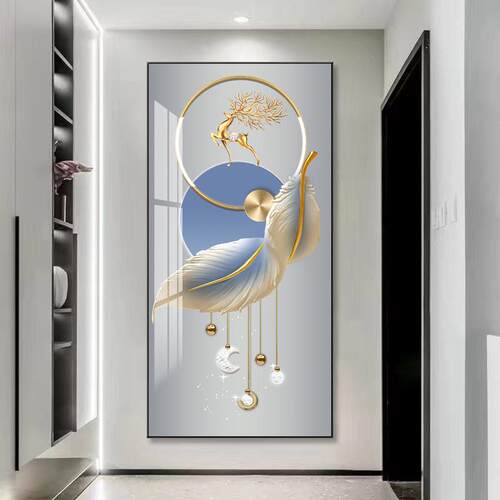 F入户玄关装饰画现代轻奢客厅走廊尽头挂画高档抽象羽毛对门壁画