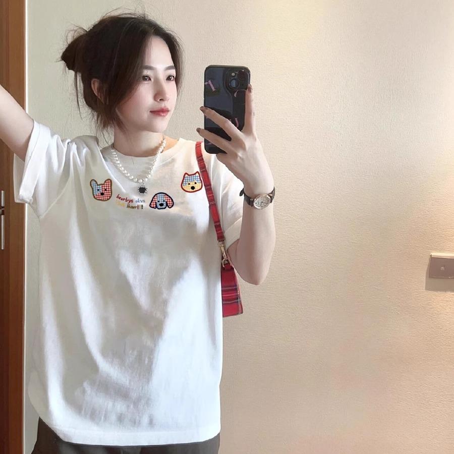重磅纯棉白色短袖t恤女2025新款爆款夏季宽松设计感小众百搭上衣