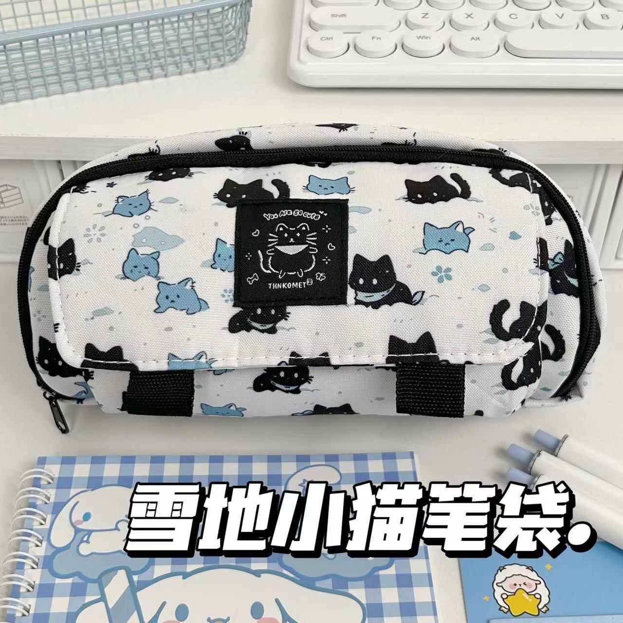 ins复古高颜值彩色小狗印花笔袋学生少女心大容量前翻耐脏文具袋