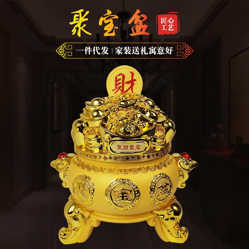 金色聚宝盆沙金聚客厅办公室装饰开业送礼家居装饰办公树脂工艺品