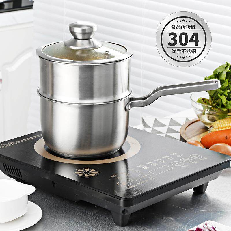 厂家直销304不锈钢奶锅 复底汤锅 单柄煮面锅婴儿奶锅 带蒸格蒸锅