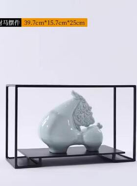 新中式摆件高端禅意陶瓷青瓷马领导老板办公室桌面装饰品茶室摆设